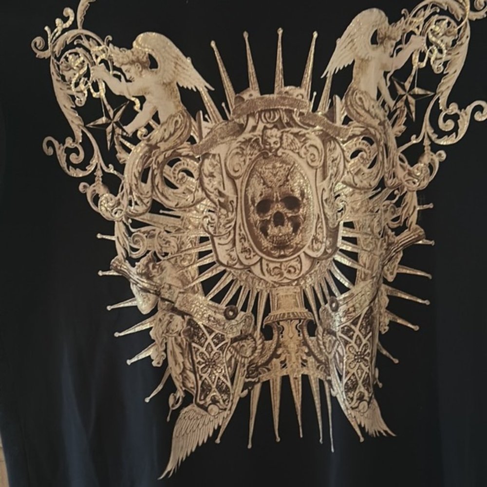Just Cavalli black and gold skull graphic t shirt large authentic - Picture 2 of 8
